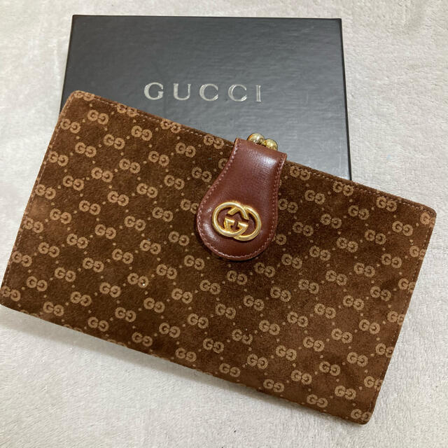 美品　OLD GUCCI オールドグッチ　財布　がま口　スエード　GG柄