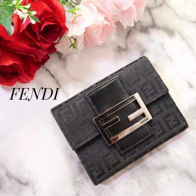 FENDI(フェンディ)のs289 FENDIフェンディ ズッキーノズッカ柄折り財布 黒レザーキャンバス レディースのファッション小物(財布)の商品写真
