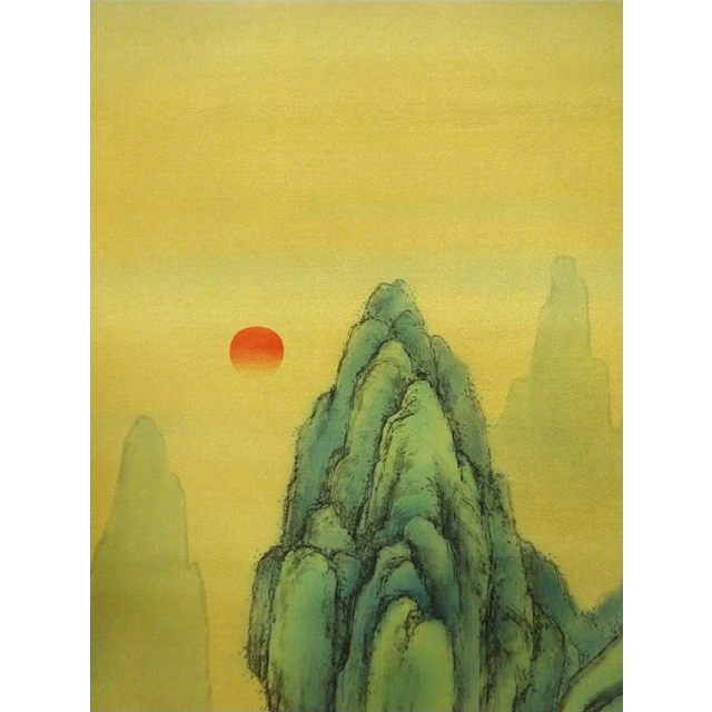 掛軸 松尾玲楓『蓬莱仙境 山水図』絹本 肉筆 共箱付 掛け軸 p11061 掛軸 松尾玲楓『蓬莱仙境 山水図』日本画 絹本 共箱付 掛け軸