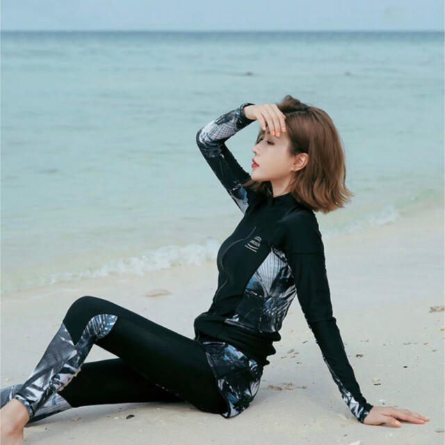 2セット以上購入で、おまけ1本 ラッシュガード 水着 レディース 体型カバー タンキニ 韓国 ママ セパレート 通販 ラッシュガード 水着 レディース上下セットレギンス幾何学 L 韓国