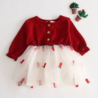 ワンピース　ふわふわチュール　誕生日　結婚式　秋服冬服　女の子　1歳2歳　子供服(ワンピース)