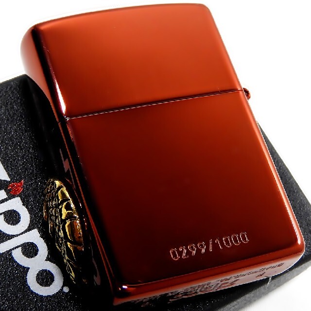 ◇ZIPPO◇限定ドラゴンメタル◇天然オニキス 二面連続メタル◇レッド◇ジッポ