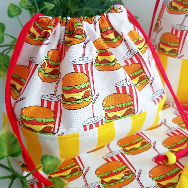 バーガー☆ハンバーガー 給食セット ランチョンマット お弁当袋 ハンドメイド
