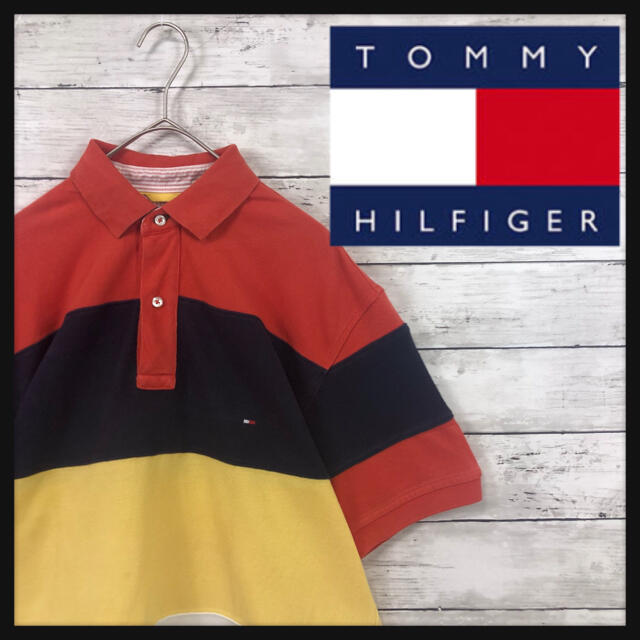 【90年代トミーヒルフィガー】マルチトリコカラー　Tシャツ　ワンポイント刺繍