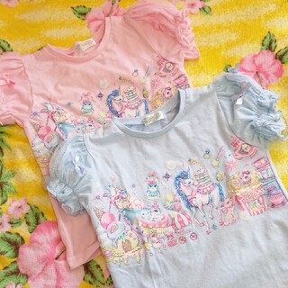 シマムラ(しまむら)のしまむら♥エコネコ♥Ꭲシャツセット♥120cm♥ピンク&ブルー(Tシャツ/カットソー)