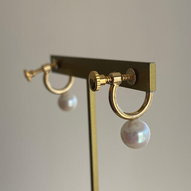 あこや真珠フープイヤリング　ゴールド ハンドメイドのアクセサリー(イヤリング)の商品写真