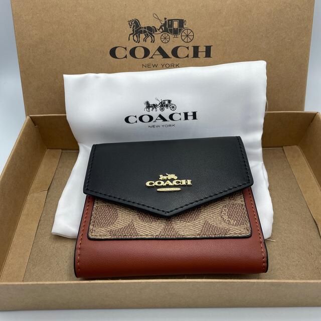 【新品】COACH コーチ 三つ折 ミニ財布 正規品 シグネチャー ブラック