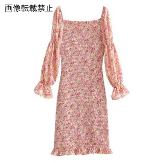 ザラ(ZARA)の🎐8月新作🍧5124◆ギャザー フラワー 花柄 ワンピース(ひざ丈ワンピース)