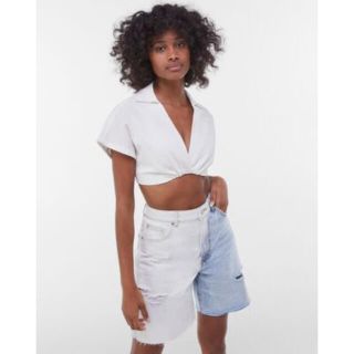 ベルシュカ(Bershka)のBershka カシュクールネック ラスティック クロップド シャツ XS(シャツ/ブラウス(半袖/袖なし))