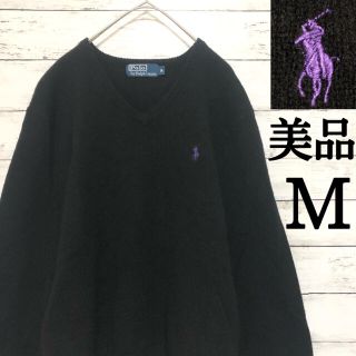 ラルフローレン(Ralph Lauren)の【美品】ラムウール ラルフローレン M ニット セーター ブラック 黒 刺繍ロゴ(ニット/セーター)