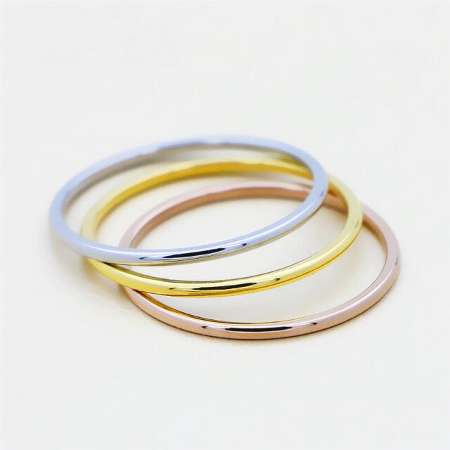 1mm 3色 セットリング ピンキーリング ステンレスリング 金属アレルギー対応 レディースのアクセサリー(リング(指輪))の商品写真