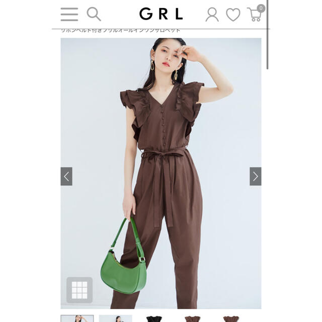 GRL(グレイル)のグレイル リボン付きフリルオールインワンサロペット レディースのパンツ(オールインワン)の商品写真