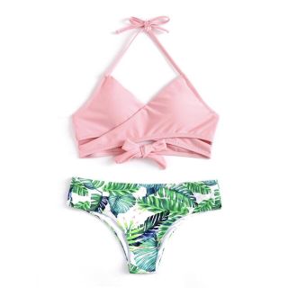 Palm Tree Leaf Cross Wrap Bikini Set (L)(水着)