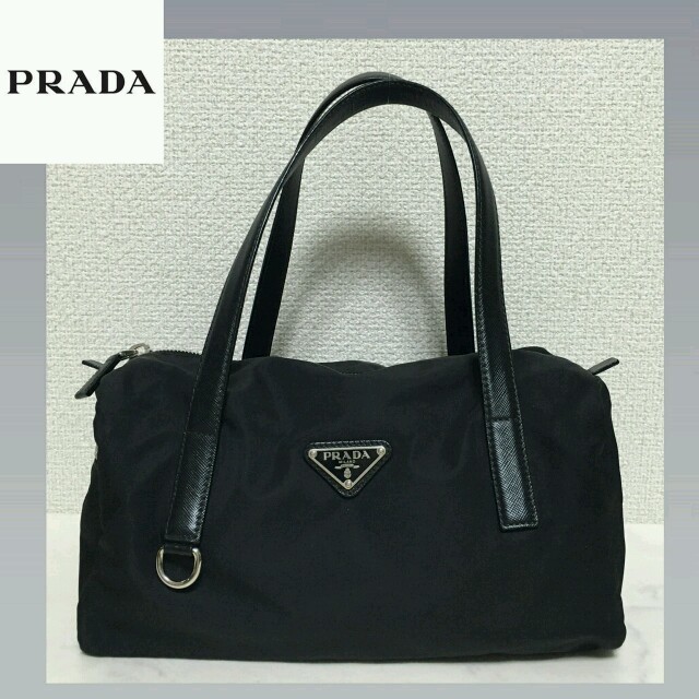 PRADA プラダ レザー×ナイロン ミニボストン型 バッグ 黒
