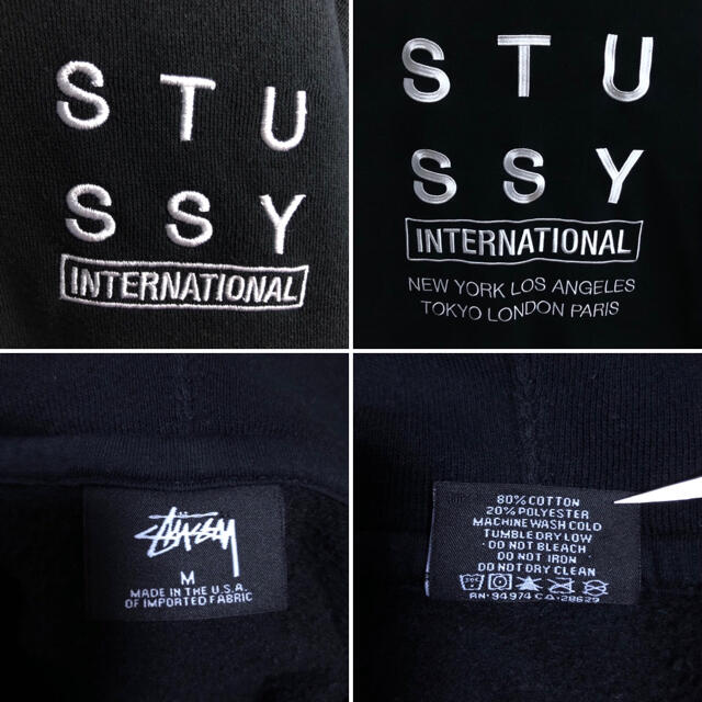 STUSSY(ステューシー)の【美品】【両面刺繍】ステューシー デカロゴ 刺繍ロゴ パーカー M 黒 メンズのトップス(パーカー)の商品写真