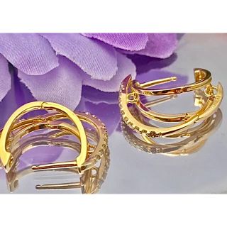 キラキラ✨ミル打ちフラワー 揺れるダイヤモンドフックピアス0.36ct