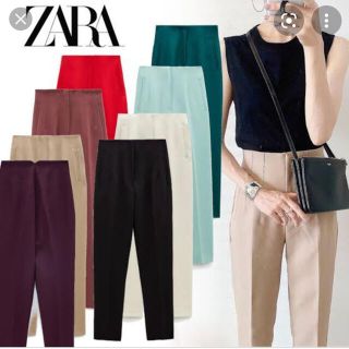 ザラ(ZARA)の未使用　ZARA ハイウエストパンツ　ボルドー　プラム　S(クロップドパンツ)