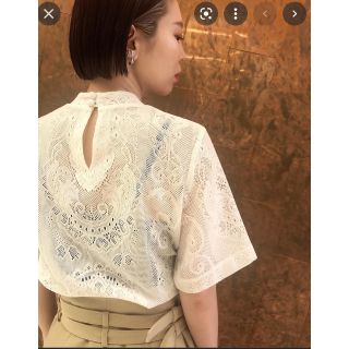 エストネーション(ESTNATION)のマメクロゴウチ　Curtain Lace Jacquard Jersey Top(カットソー(半袖/袖なし))