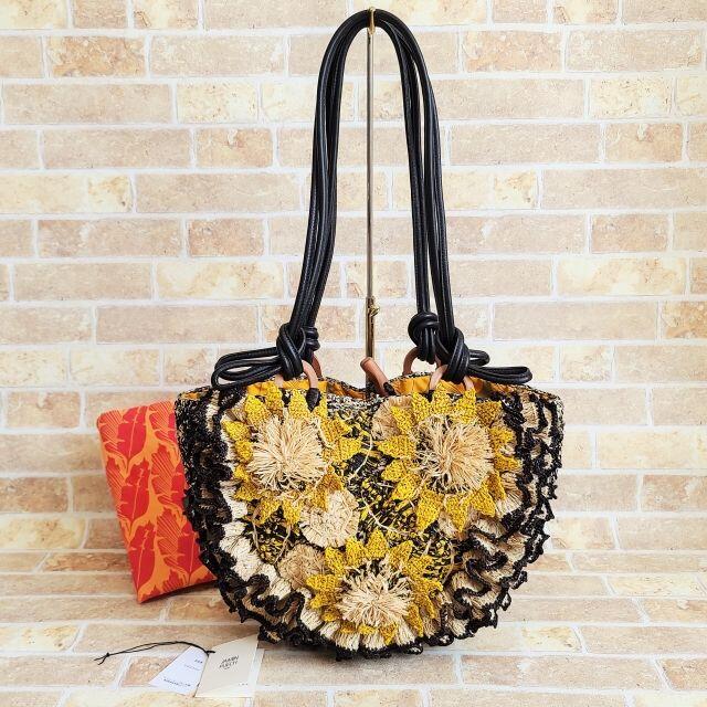 定期入れの ハンドバッグ かご PUECH JAMIN お花モチーフ 保存袋付き 定期入れの ハンドバッグ かご PUECH JAMIN お花モチーフ 保存袋付き