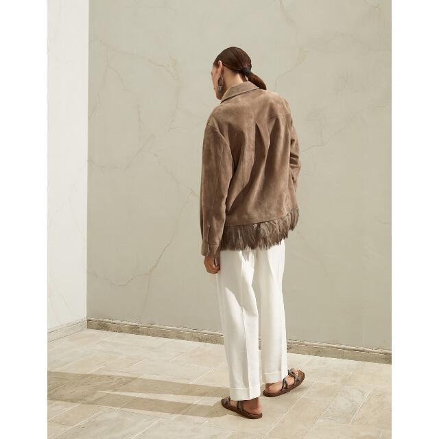 BRUNELLO CUCINELLI(ブルネロクチネリ)の21SS ブルネロクチネリ オーストリッチ スエード レザー ジャケット 42 レディースのジャケット/アウター(ブルゾン)の商品写真