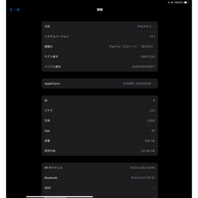 iPad Pro 第4世代 12.9インチ 256GB