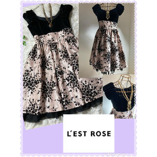 レストローズ(L'EST ROSE)のレストローズ★良品★フォーマル★異素材ドッキングワンピース★ドレス★パーティー(ひざ丈ワンピース)