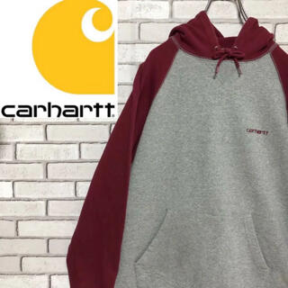 カーハート(carhartt)の【希少】カーハート☆切り替えデザイングレー×ボルドー スエットパーカー(パーカー)