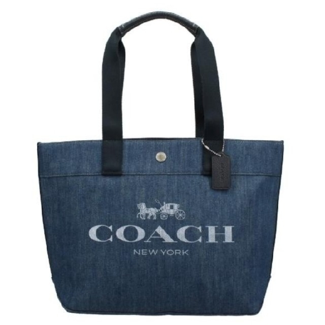 COACHコーチCOACHデニム素材にコーチのロゴプリントトートバッグ