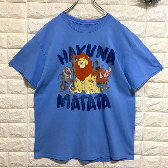 Disney(ディズニー)のレア Disney LION KING 半袖 Tシャツ L くすみカラー 青 メンズのトップス(Tシャツ/カットソー(半袖/袖なし))の商品写真