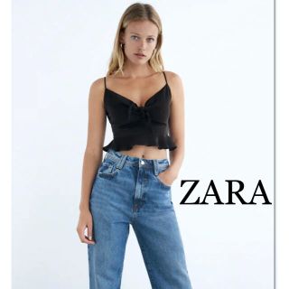 ザラ(ZARA)のZARA フロントリボンクロップドフリルキャミソール(キャミソール)