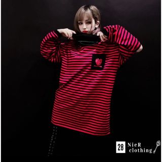 NieR HIGH-NECK CUTSEW【RED STRIPE】(カットソー(長袖/七分))