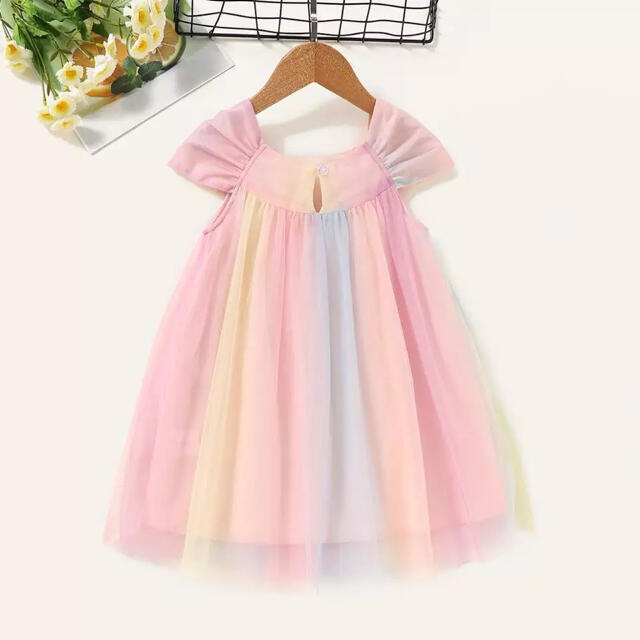 新品 キッズ レインボー チュール ワンピース ピンク 90 キッズ/ベビー/マタニティのキッズ服女の子用(90cm~)(ワンピース)の商品写真