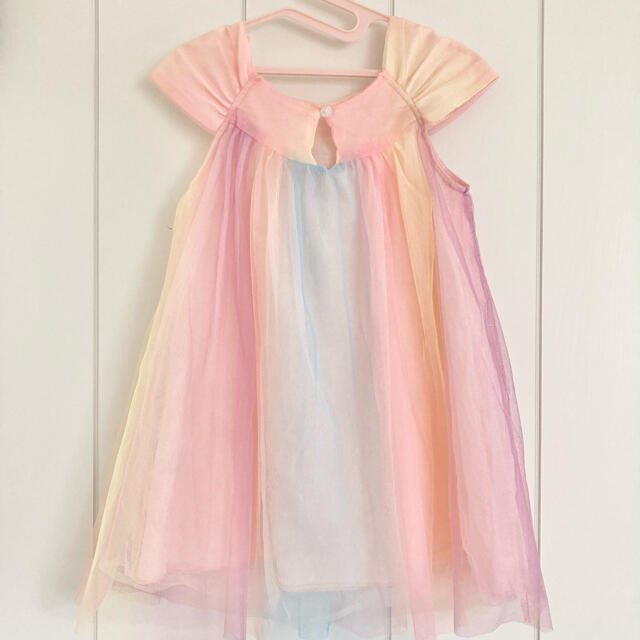 新品 キッズ レインボー チュール ワンピース ピンク 90 キッズ/ベビー/マタニティのキッズ服女の子用(90cm~)(ワンピース)の商品写真