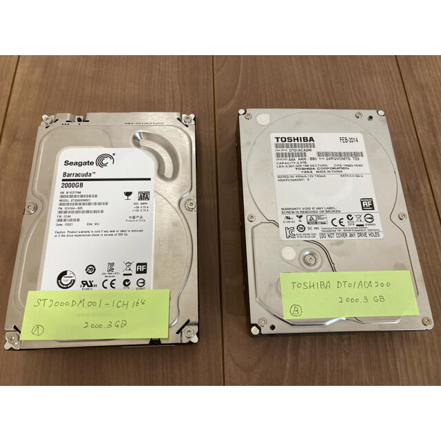 【週末値下げ】HDD 2TB x 2台　(A,B)