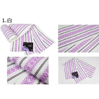 浴衣半幅帯　KGO―1白☓紫日本製献上柄(浴衣帯)