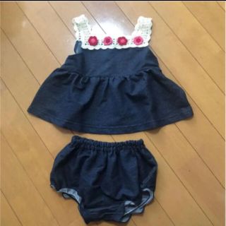 子供服　花柄デニムセットアップ　80cm(タンクトップ/キャミソール)