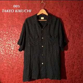 タケオキクチ(TAKEO KIKUCHI)の【00‘s】TAKEO KIKUCHI 総柄オープンカラーシャツ 黒(シャツ)