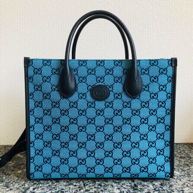 本物新品保証】 Gucci - ブルー マルチカラー スモールトートバッグ