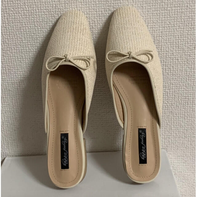 ZARA(ザラ)のメッシュ リボン サンダル レディース ベージュ ミュール サマー ぺたんこ レディースの靴/シューズ(サンダル)の商品写真