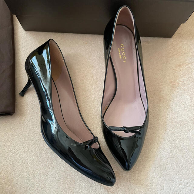 simba様専用!2点☆美品☆GUCCI☆パンプス☆36 1/2☆黒☆エナメル