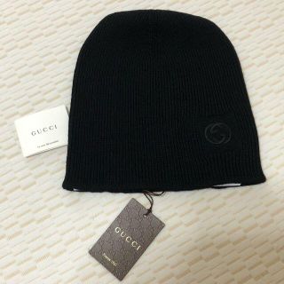 グッチ(Gucci)の【新品未使用】グッチ ウールロゴニット帽子 Gビーニー ブラック(ニット帽/ビーニー)