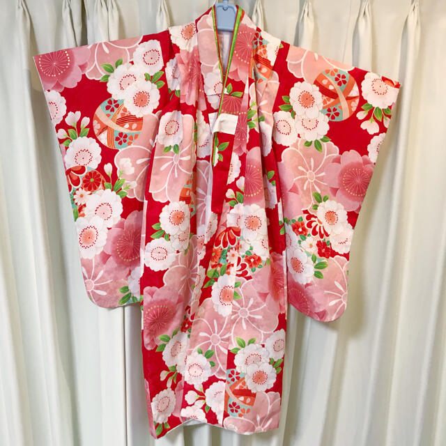 【訳あり】3歳被布セット♡京都花ひめ♡七五三♡赤 キッズ/ベビー/マタニティのキッズ服女の子用(90cm~)(和服/着物)の商品写真