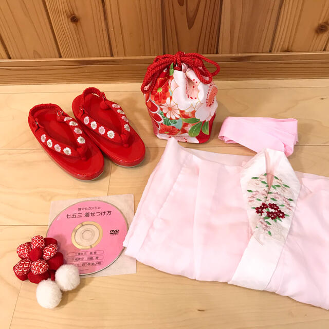 【訳あり】3歳被布セット♡京都花ひめ♡七五三♡赤 キッズ/ベビー/マタニティのキッズ服女の子用(90cm~)(和服/着物)の商品写真