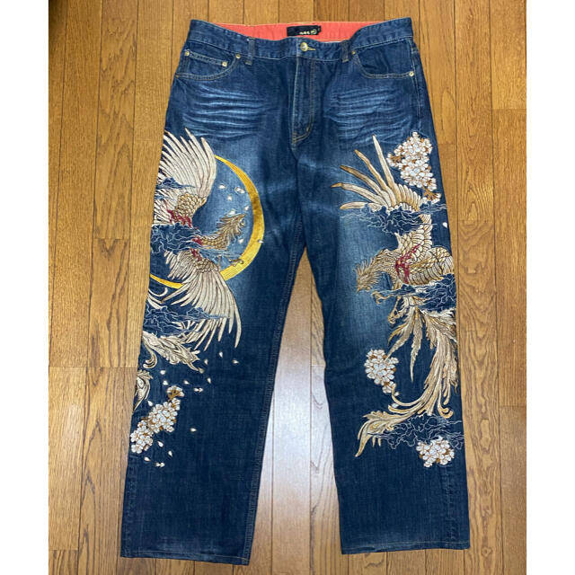 絡繰魂 - 絡繰魂 粋 40 デニム 和柄 刺繍 不死鳥? 鳳凰?の通販 by