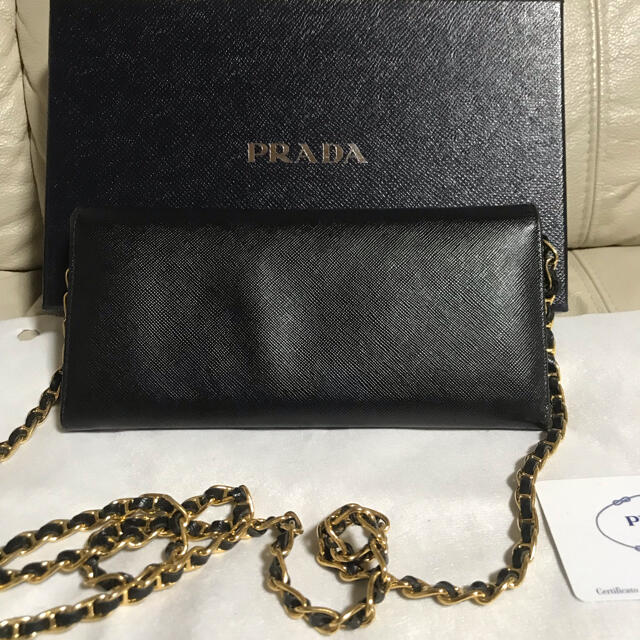 プラダPRADA チェーンウォレットショルダー　サファイアーノブラック　美品！