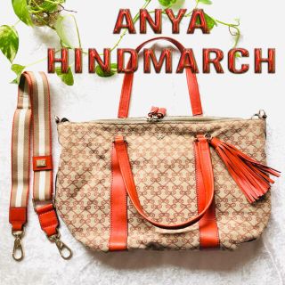 アニヤハインドマーチ(ANYA HINDMARCH)の美品☆ANYA HINDMARCH 2wayトートバッグショルダー付き　リボン柄(トートバッグ)