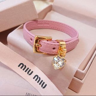 ミュウミュウ miumiu ハートビジュー マドラス レザー ブレスレット(ブレスレット/バングル)