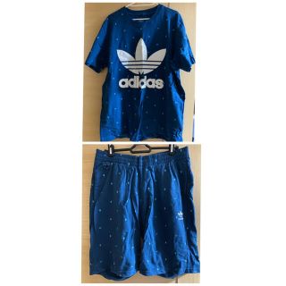 アディダス(adidas)のアディダス スウェット Tシャツ 青 ハーフパンツ セットアップ(セットアップ)