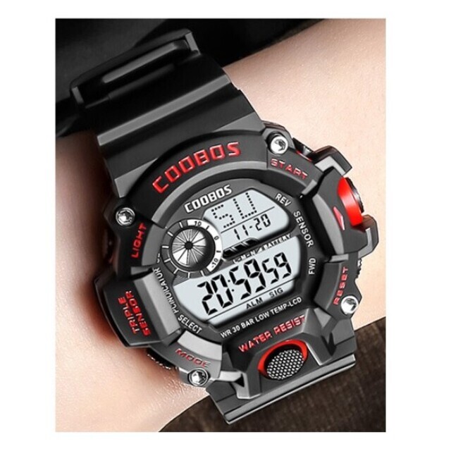 ♧新品 送料無料 デジタル腕時計多機能 ボーイズ（キッズ）から大人まで 赤×黒