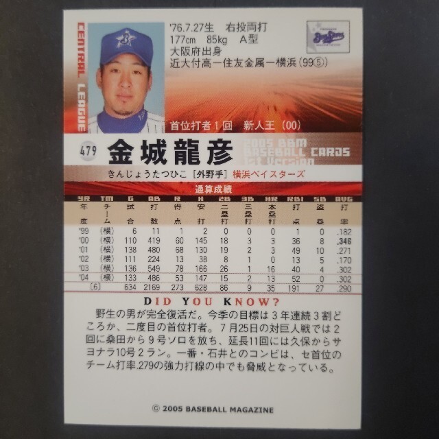 横浜DeNAベイスターズ - 2005 BBM 1st カード 金城龍彦 横浜 横浜DeNAベイスターズ - 2005 BBM 1st カード 金城龍彦 横浜